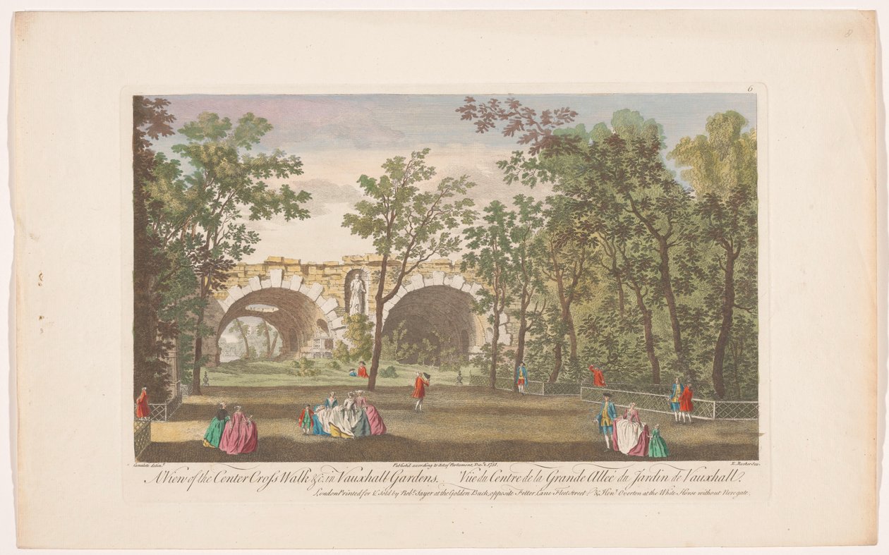 Vista de uma avenida em Vauxhall Gardens, Londres
Uma vista da cruz central &c. em Vauxhall Gardens (título sobre o objecto)
Ranelagh Gardens e Vauxhall Gardens (título da série) de Robert Sayer