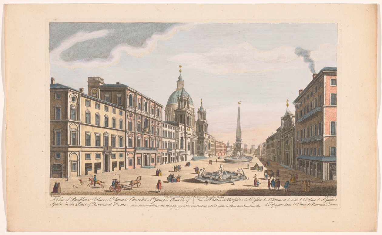 Gezicht op het Palazzo Pamphili en het Piazza Navona te Rome
Uma vista do Palácio de Panfilius, Igreja de Santo Agnus e Igreja de São Tiago de Espanha na Praça de Navona em Roma (título sobre o objecto)
Roma (título da série) de Robert Sayer