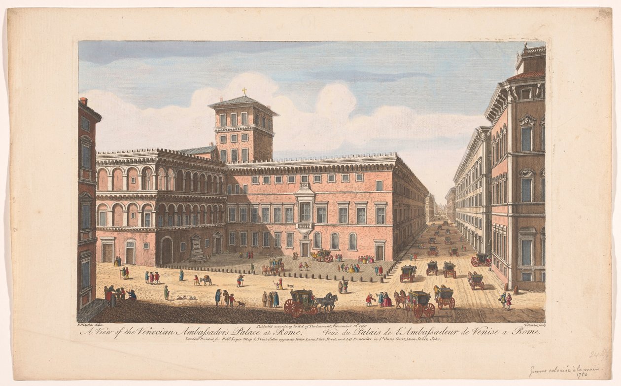Gezicht op het Palazzo Venezia te Rome
Uma vista do Palácio do Embaixador veneziano em Roma (título sobre o objecto)
Roma (título da série) de Robert Sayer