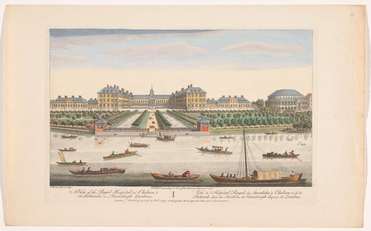 Gezicht op het Royal Hospital Chelsea en de Rotunda in Ranelagh Gardens te Londen
Uma vista do Hospital Real em Chelsea & the Rotunda em Ranelaigh Gardens (título sobre o objecto)
Londen (título da série) de Robert Sayer
