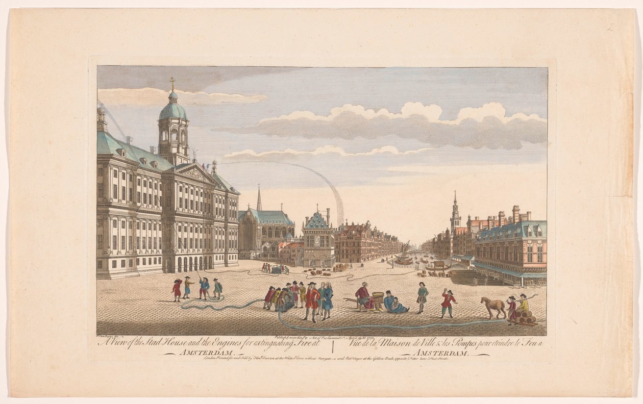Vista do Stadhuis em Amesterdão com bombeiros na Praça da Barragem
Uma vista da Stad House e dos motores de extinção de incêndios em Amesterdão (título sobre o objecto)
Holanda (título da série) de Robert Sayer
