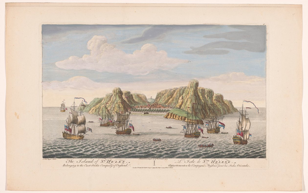 Vista da ilha de Santa Helena
A ilha de Santa Helena. Pertence à Companhia das Índias Orientais de Inglaterra (título sobre o objecto)
Assentamentos do COV (título da série) de Robert Sayer