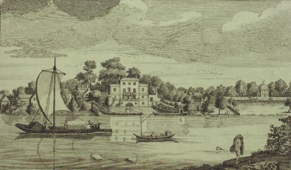 Vista da Celebrada Casa do Sr. Papa em Twickenham, c.1750 (gravura) de Robert Sayer