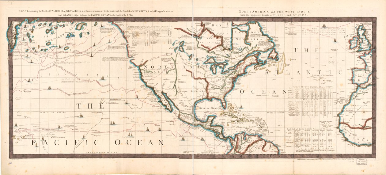 	Gráfico, contendo as costas da Califórnia, New Albion, e descobertas russas ao norte; com a península de Kamtschatka, na Ásia, em frente; e ilhas, dispersas sobre o Oceano Pacífico, ao norte da linha. América do Norte e o Ocidente de Robert Sayer And John Bennett