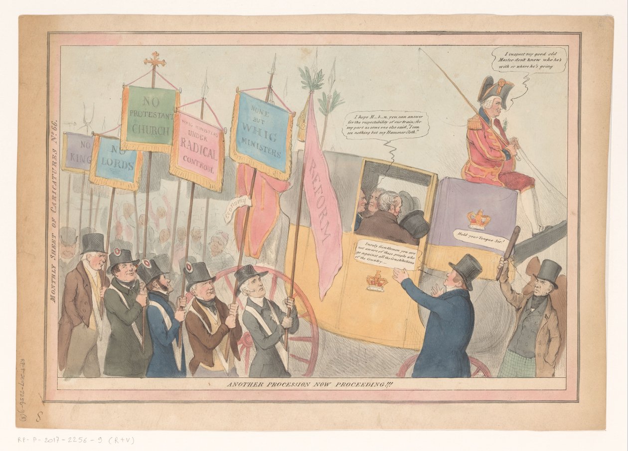 Cartoon sobre a política interna inglesa Mais uma procissão em andamento!!! (título no objeto) Folha mensal de caricaturas No. 66. (título no objeto) de Robert Seymour (possibly)