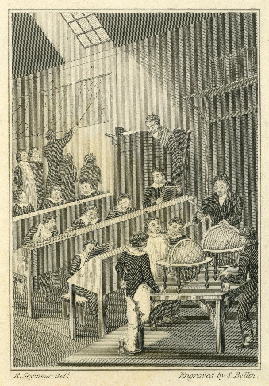 Nicholas Nickleby: Hall de Dotheboys, gravado por Samuel Bellin (1799-1893) de Robert Seymour