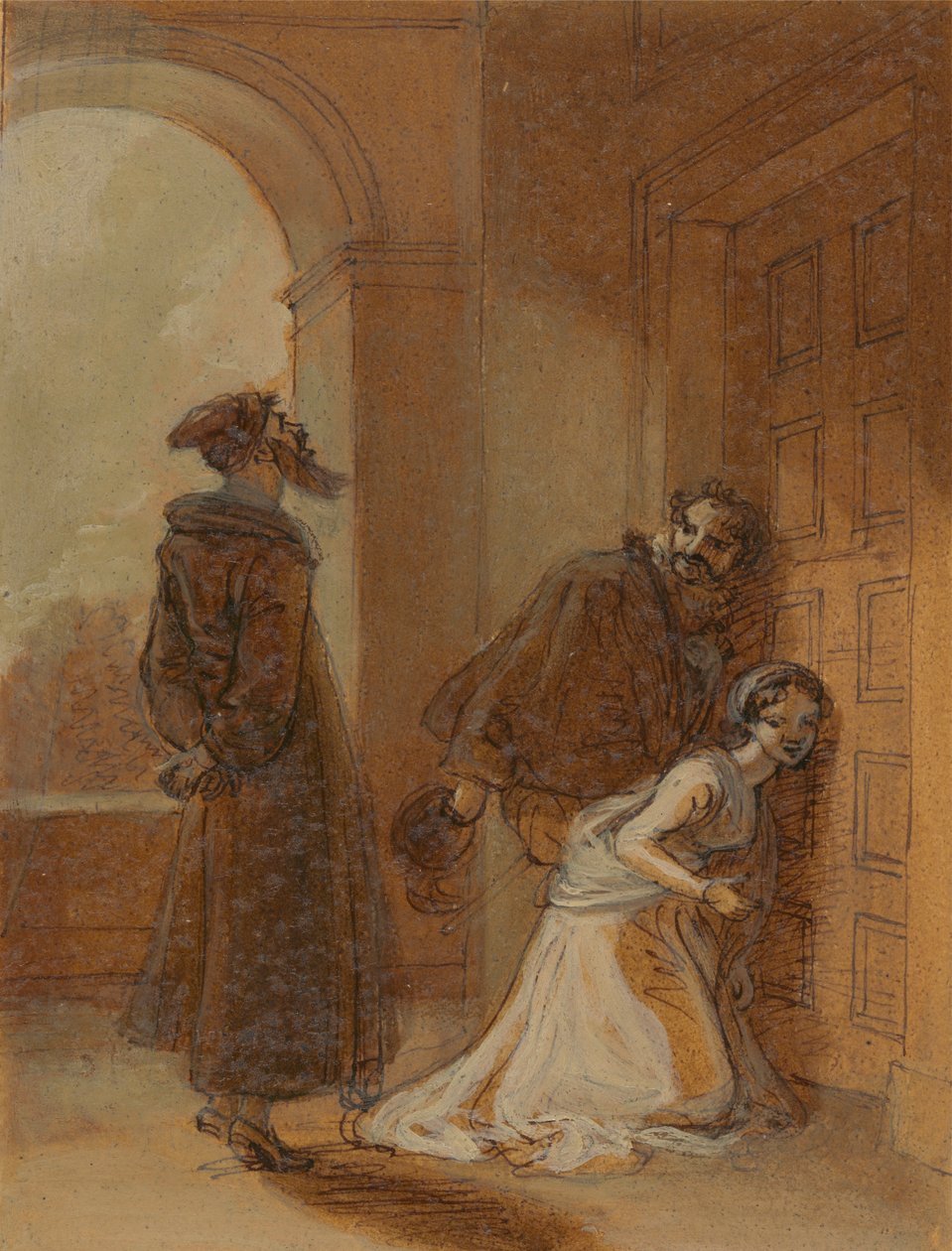 Feste, como Sir Topas, dirigindo-se a Malvolio de Robert Smirke