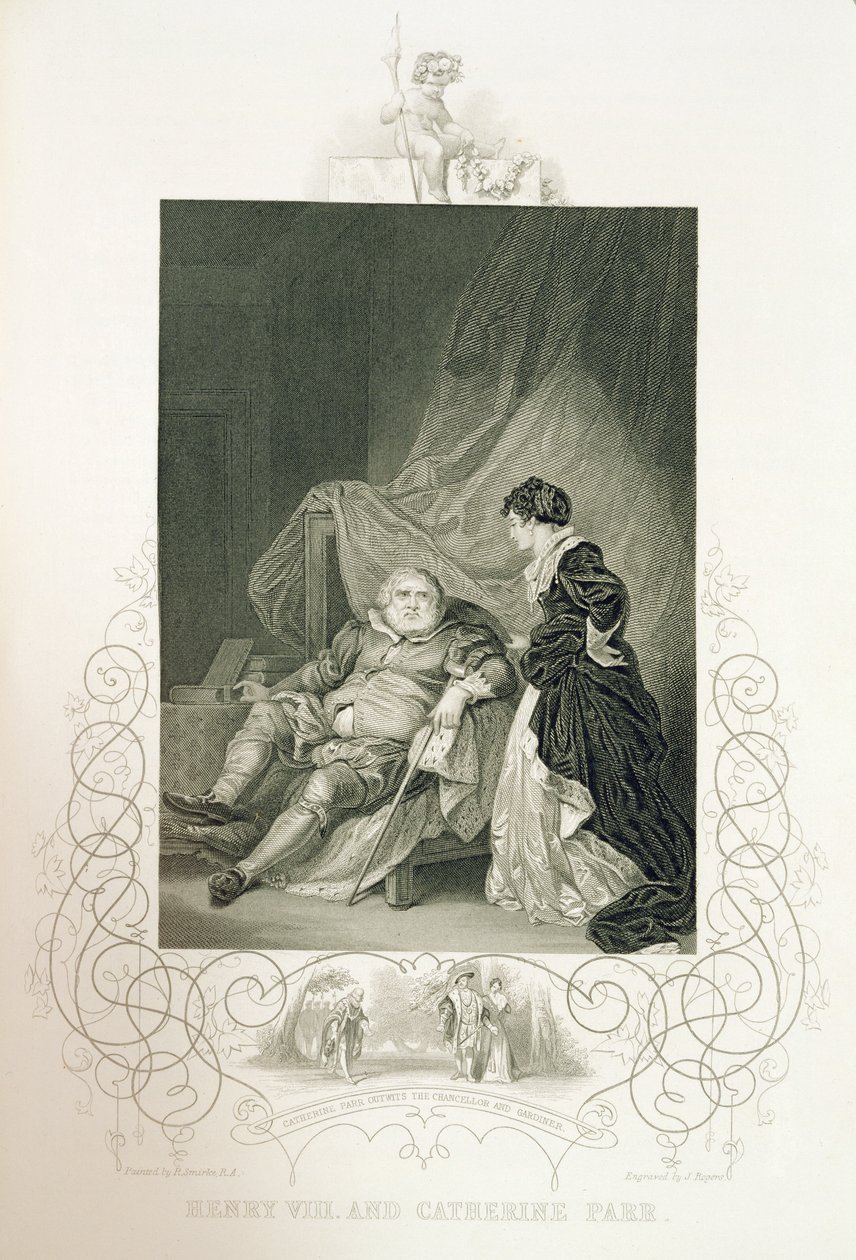 Henrique VIII e Catarina Parr, na peça Henrique VIII ou "Tudo é Verdade", de William Shakespeare (1564-1616), gravado por J. Rogers de Robert Smirke