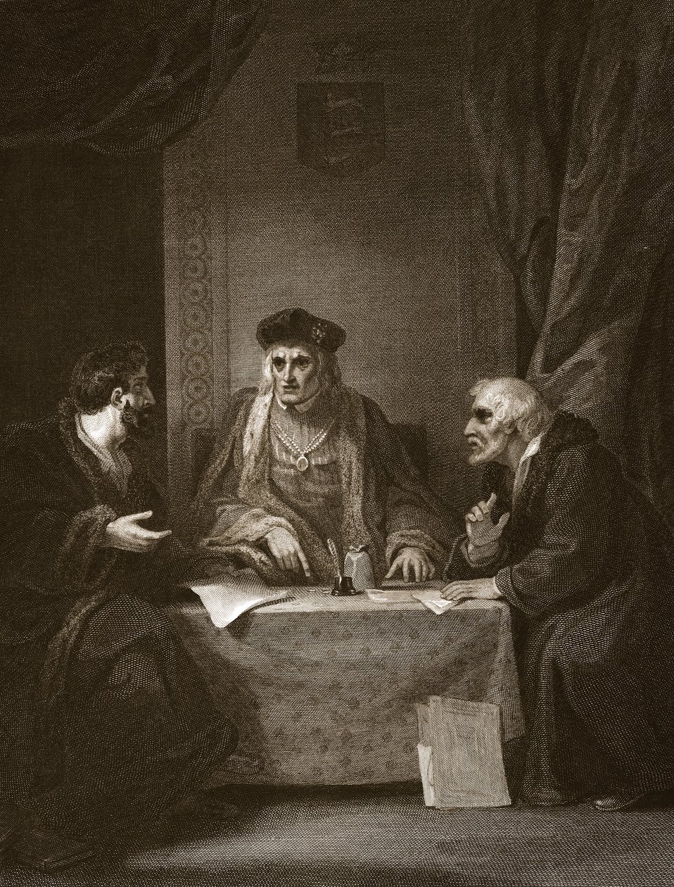 Henry VII com Empson und Dudley, gravado por Worthington, ilustração de "The History of England", de David Hume. por R. Bowyer, Londres, 1812 de Robert Smirke