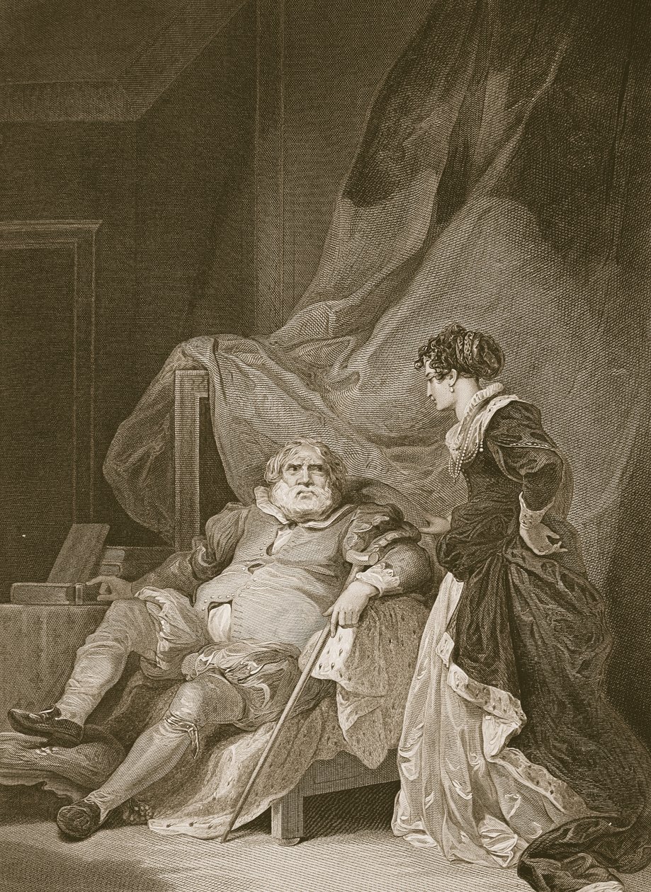 Henry the 8th e Catherine Parr, gravados por George Noble, ilustração de "The History of England", de David Hume, pub. por R. Bowyer, Londres, 1812 de Robert Smirke