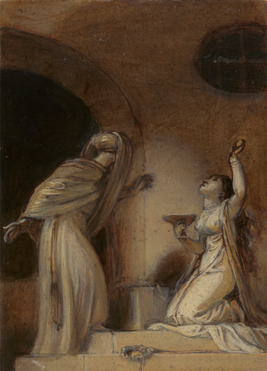 Ilustração para um romance oriental, possivelmente "As Noites Árabes", com Figura Feminina de Ajoelhar à Direita) de Robert Smirke