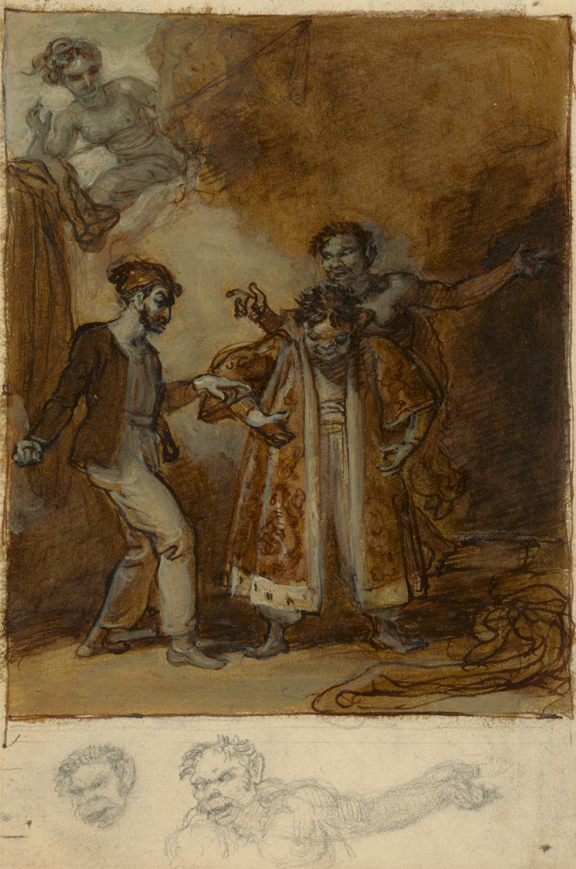 Stephano, Trinculo e Caliban com o Roupeiro Mágico da Prospero de Robert Smirke