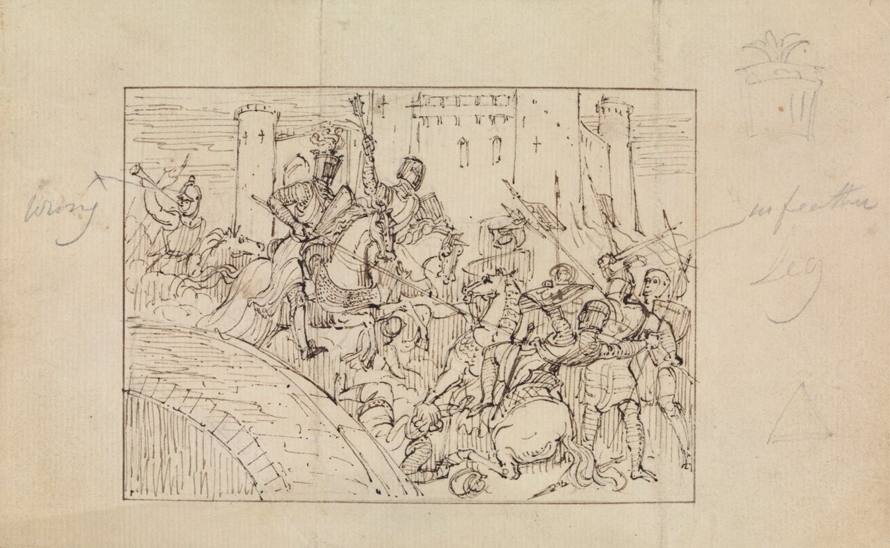 Estudo de Cavaleiros Armados em Batalha com Cavalos de Robert Smirke