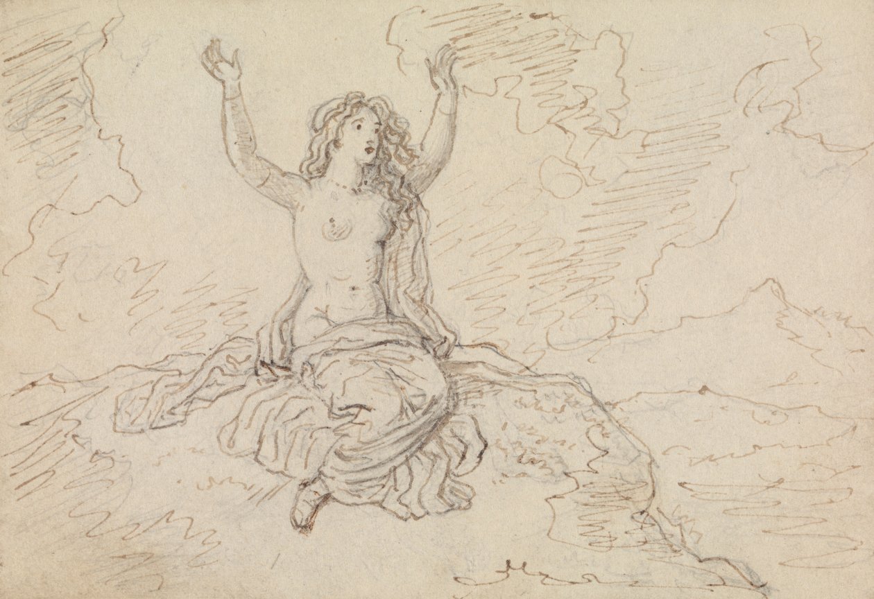 Estudo de uma Mulher Semi-Nua, Sentada, com os Braços Levantados Sobre a Cabeça de Robert Smirke