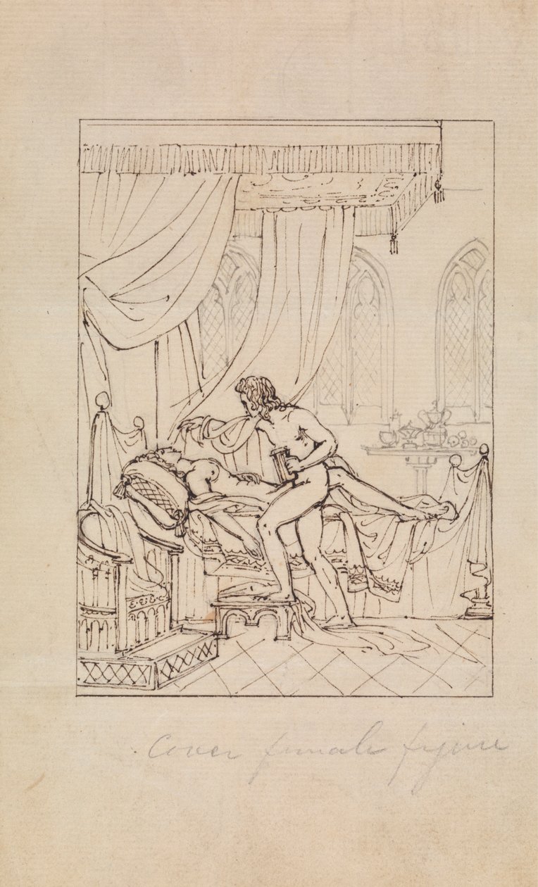 Estudo de uma mulher que dorme no seu quarto e de um homem em pé sobre a sua cama de Robert Smirke