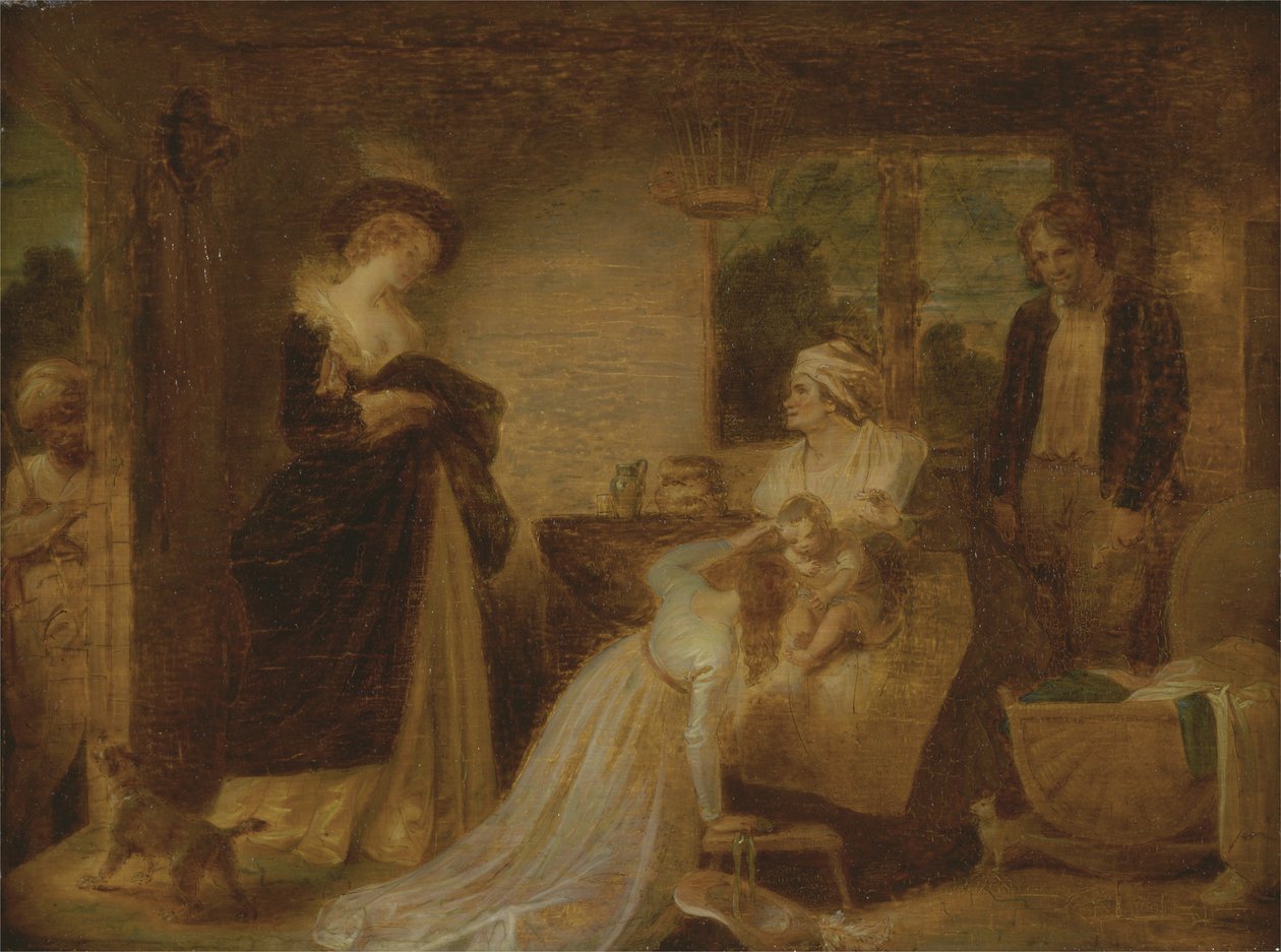 The Seven Ages of Man: The Infant (do Ato II, Cena vii de &39;As You Like it&39;, de William Shakespeare) c.1798-1801 (caneta e tinta e óleo no painel) de Robert Smirke