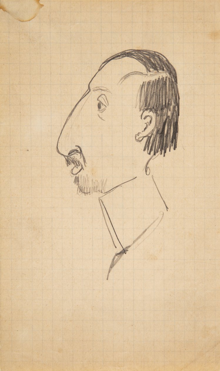 Caricatura de Karl Isakson, perfil virado para a esquerda de Robert Storm Petersen