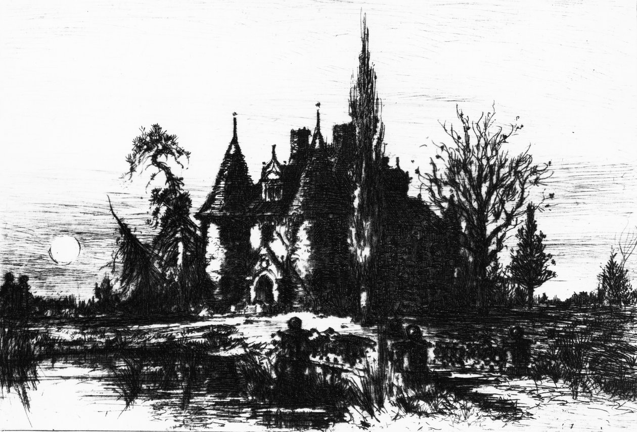 A Casa de Usher, ilustração de "As Obras de Edgar Allan Poe", 1884 de Robert Swain Gifford