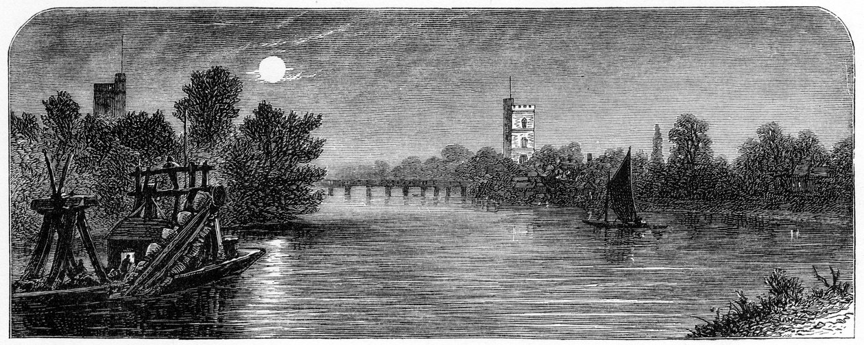 Ponte Putney e Igreja ao luar, 1880 de Robert Taylor Pritchett