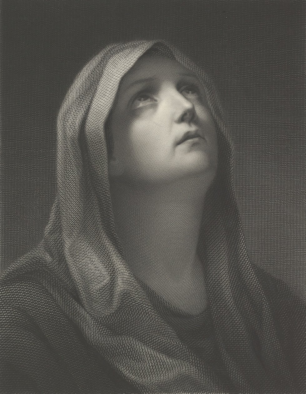 Cabeça da Virgem olhando para a direita, depois de Reni, 1869. de Robert Trossin