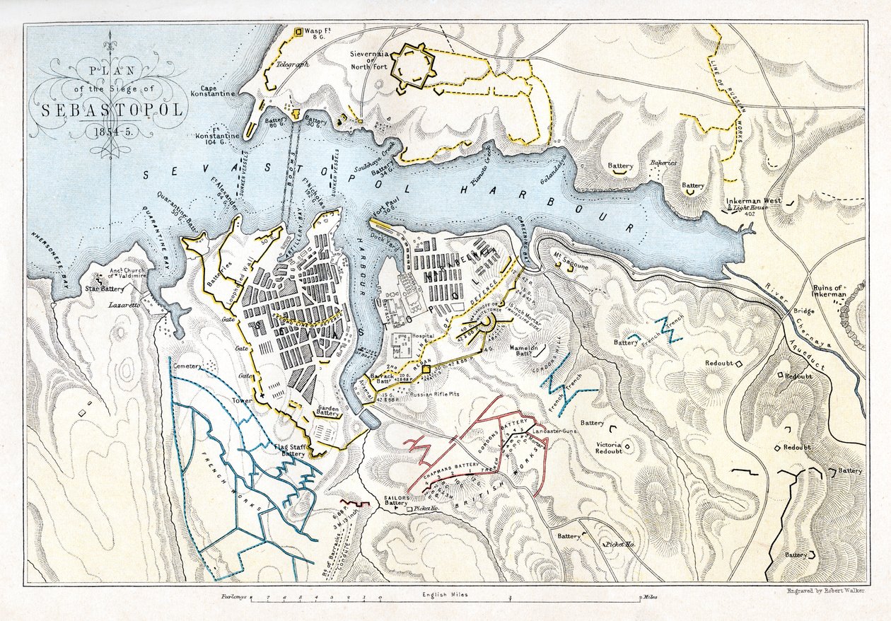 Mapa mostrando o cerco de Sevastopol, guerra da Crimeia, 1854-1855, 1893. de Robert Walker