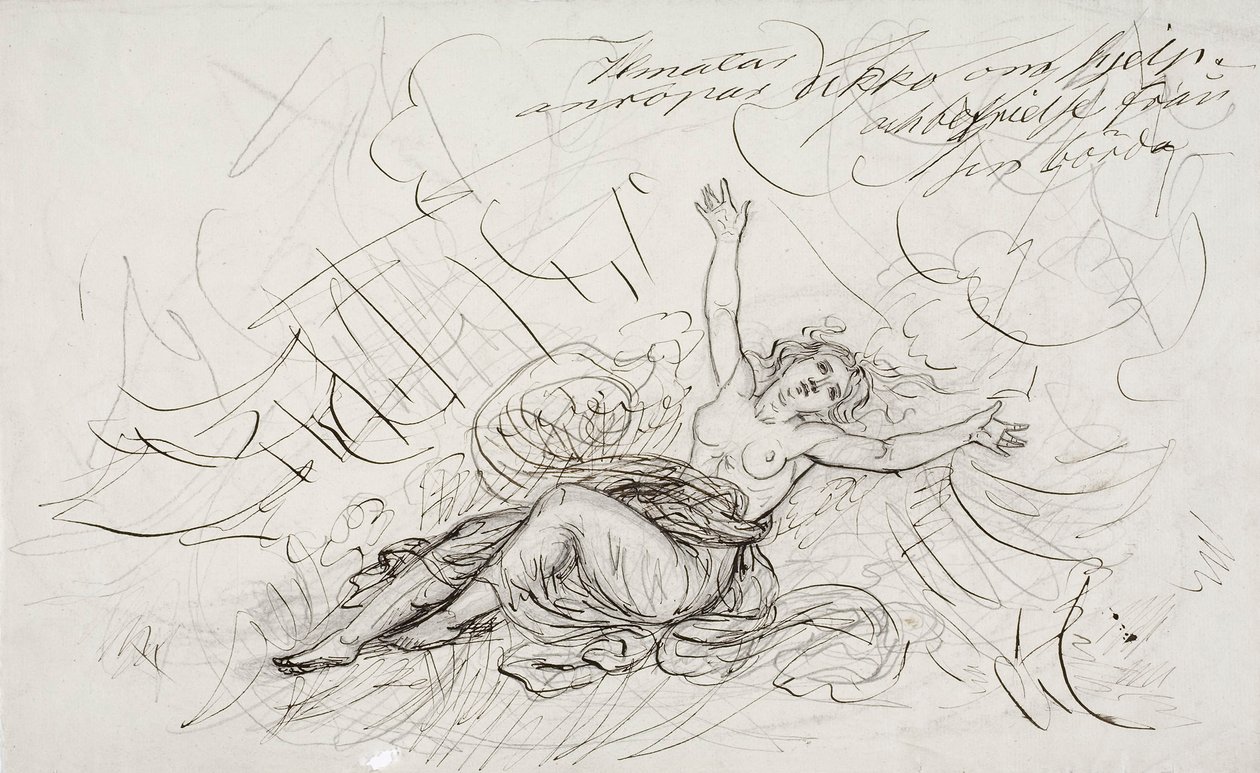 Ilmatar Cries out for Ukko, esboço para uma série de desenhos com o tema do Kalevala de Robert Wilhelm Ekman
