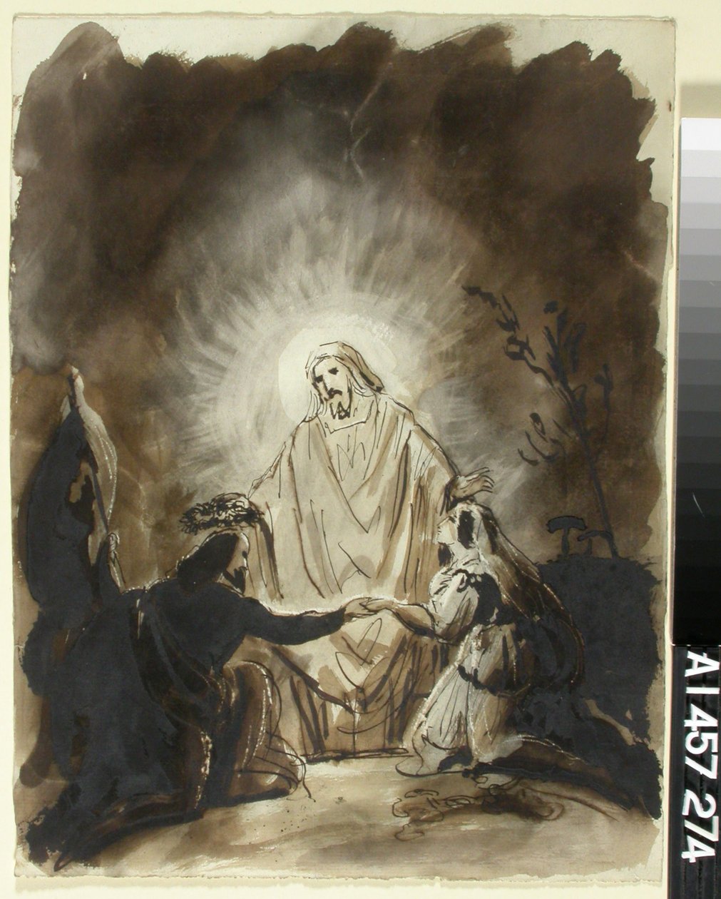 Cristo abençoa duas pessoas ajoelhadas de Robert Wilhelm Ekman