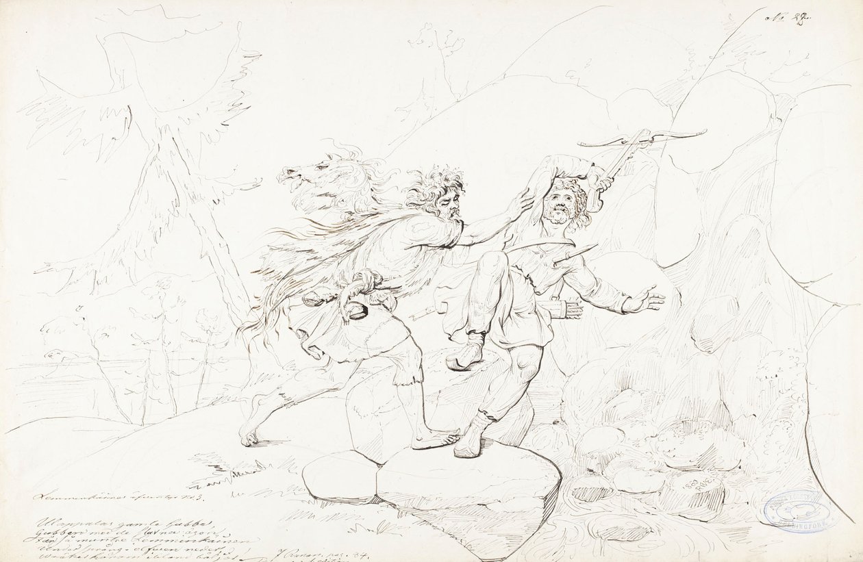 Morte de um animal de estimação ; Desenho original para a série "Kalewala, Fink National-dikt, framställd i teckningar af R.W.Ekman" de Robert Wilhelm Ekman