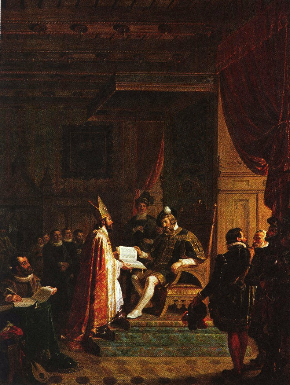 Mikael Agricola apresenta o NT finlandês ao rei Gustavo Vasa de Robert Wilhelm Ekman
