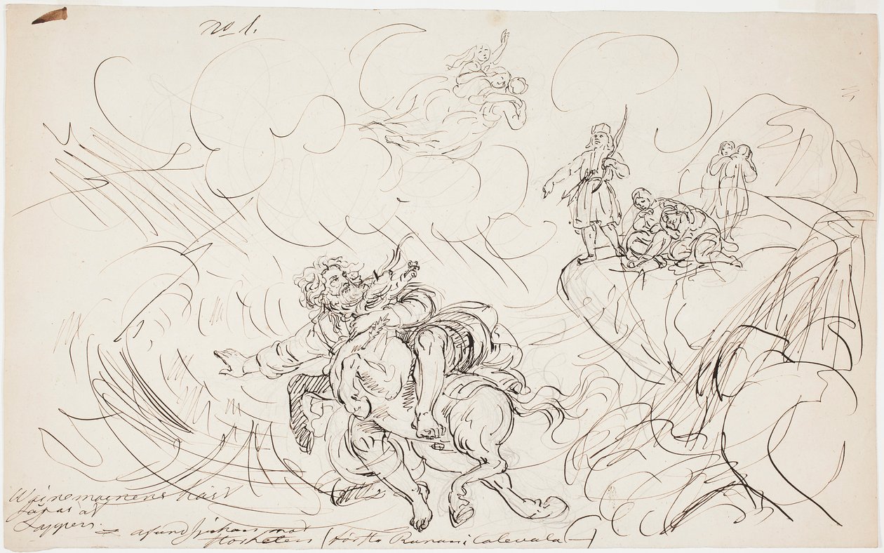 O Tiroteio de Väinämöinen, esboço para uma série de desenhos com o tema do Kalevala de Robert Wilhelm Ekman