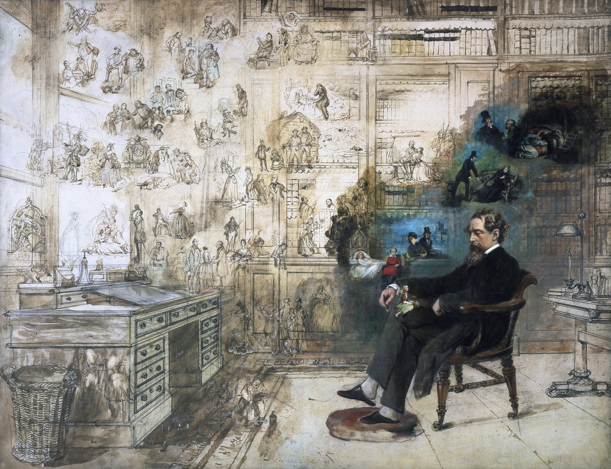 Um retrato póstumo de Dickens e seus personagens; Sonho de Dickens, 1875 de Robert William Buss