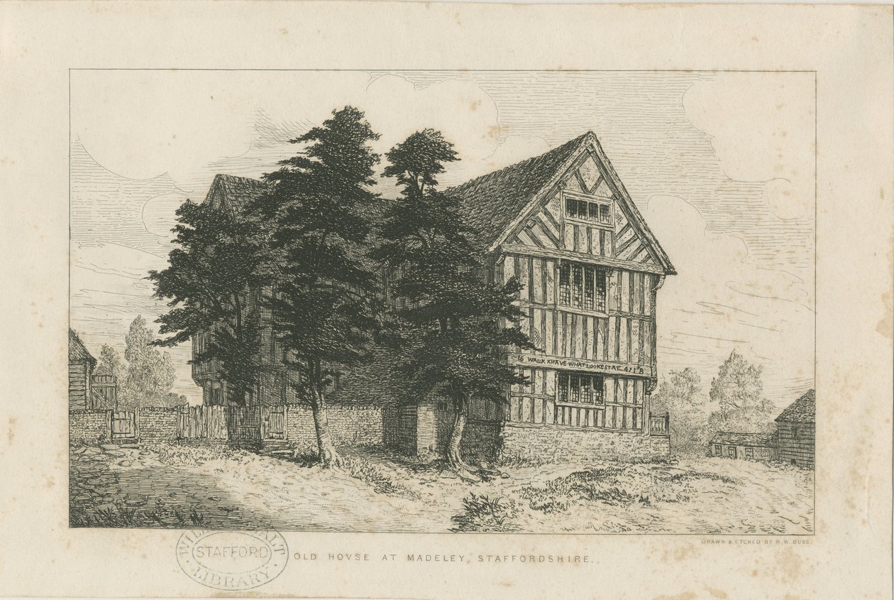 Madeley - Old House: gravura, nd [1804-1875] (estampado) de Robert William Buss