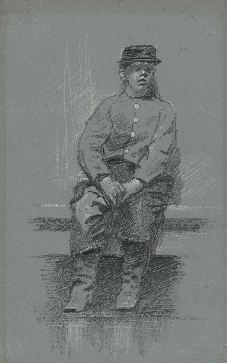 O Cadete, c.1895 (grafite na pastilha cinza) de Robert William Vonnoh