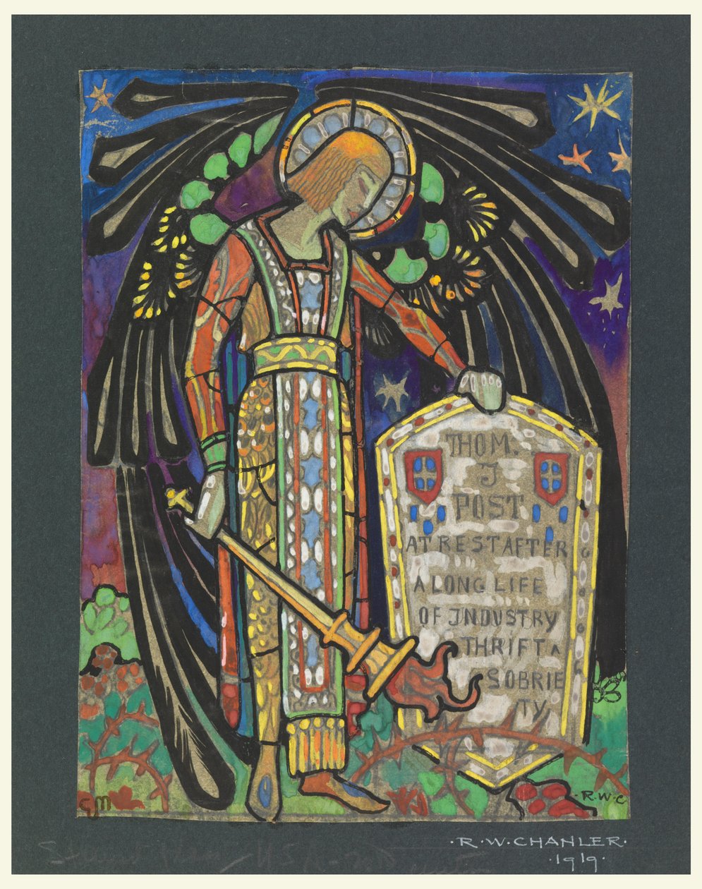 Design de vitral para vitral para Thomas J. Post de Robert Winthrop Chanler