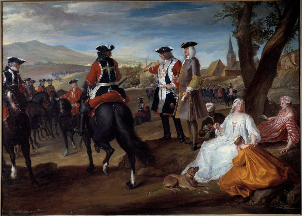 Revisão dos mosqueteiros negros na planície do Sablons Painting de Robert Paul Ponce dit Robert de Seri (1686-1733) 1729 Sun. 1,06x1,47 m de Robert de Sery
