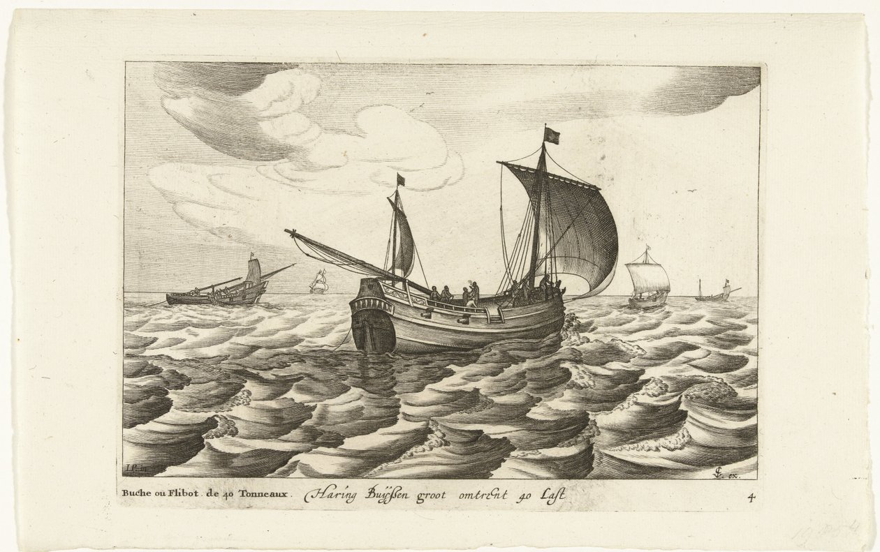 Compras de arenque
Haring Buyssen groot omtrent 40 Last / Buche ou Flibot de 40 Tonneaux (título sobre o objecto)
Tipos de navios holandeses, 1627 (título da série)
Navires Diversos Don ton se sert dans les Provinces Unies / Icones Variarum Navium Holla de Robert de Baudous (possibly)