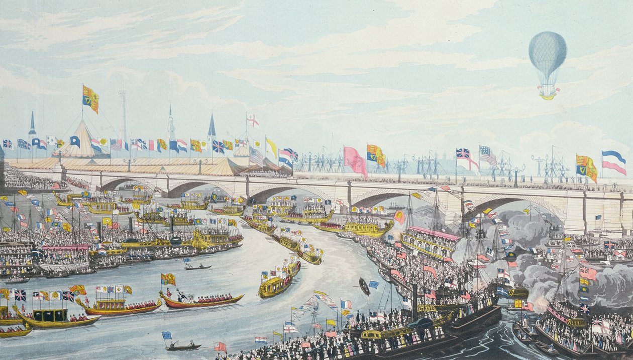 A Abertura da Nova Ponte de Londres, pelo Rei William IV e Rainha Adelaide, 1831 de Robert the Elder Havell
