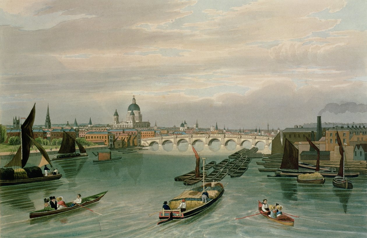 Uma vista da ponte e do St. Paul de Blackfriars, bar. 1820 por Colnaghi und Co. de Robert the Elder and Younger Havell