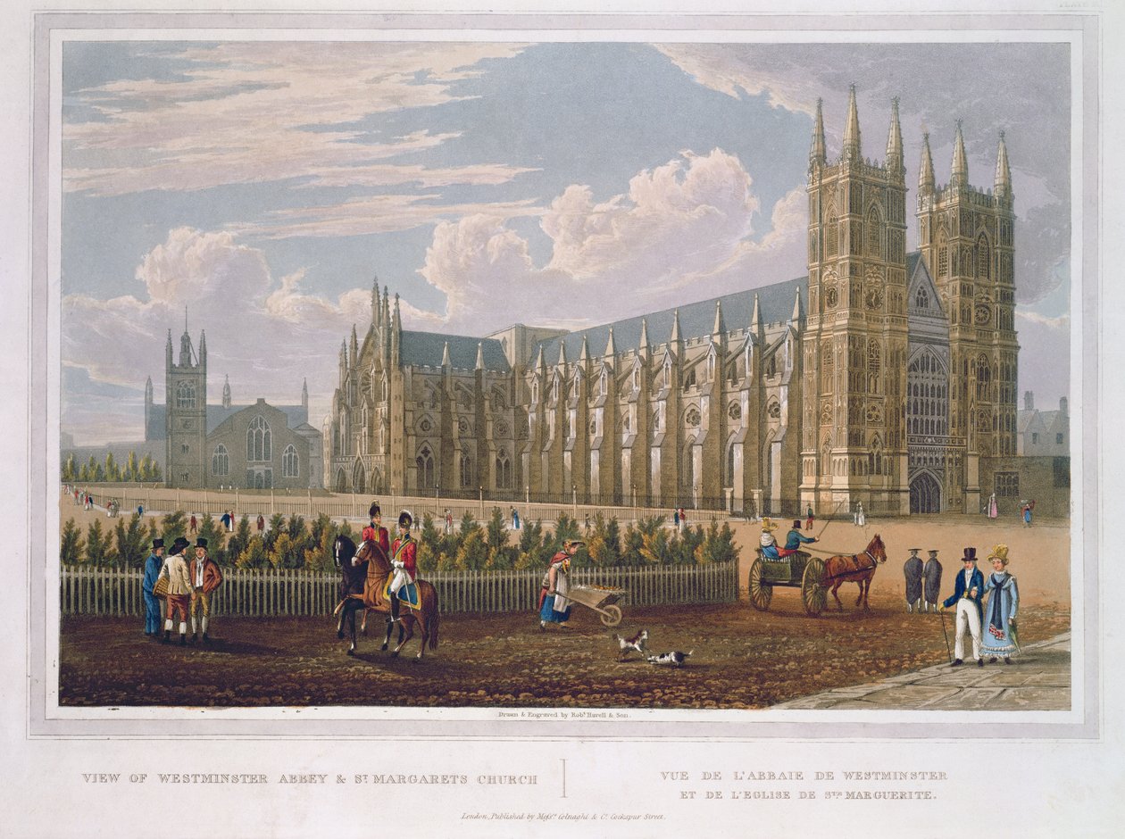 Vista da abadia de Westminster e da igreja de St Margaret, bar. de Colnaghi und Co. (aquatint) de Robert the Elder and Younger Havell