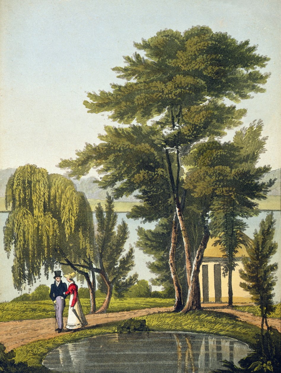 Clifton, de &39;O Naturama, ou, transposição infinita da natureza de vistas sobre o Tamisa&39;, c.1825 (aquatinta colorida à mão) de Robert the Younger Havell