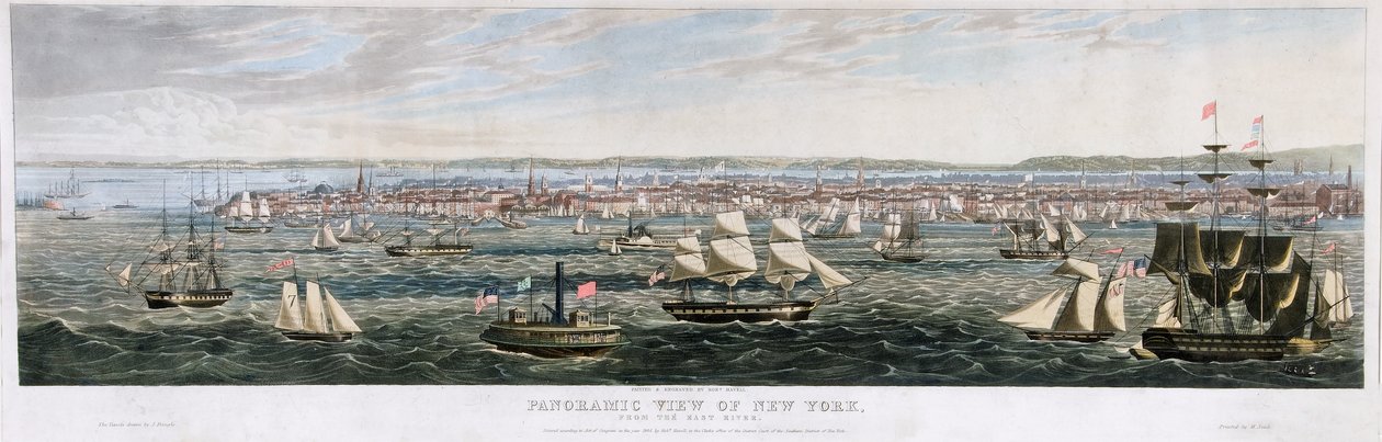 Vista Panorâmica de Nova Iorque, do East River, pub. 1844 (cor litho) de Robert the Younger Havell