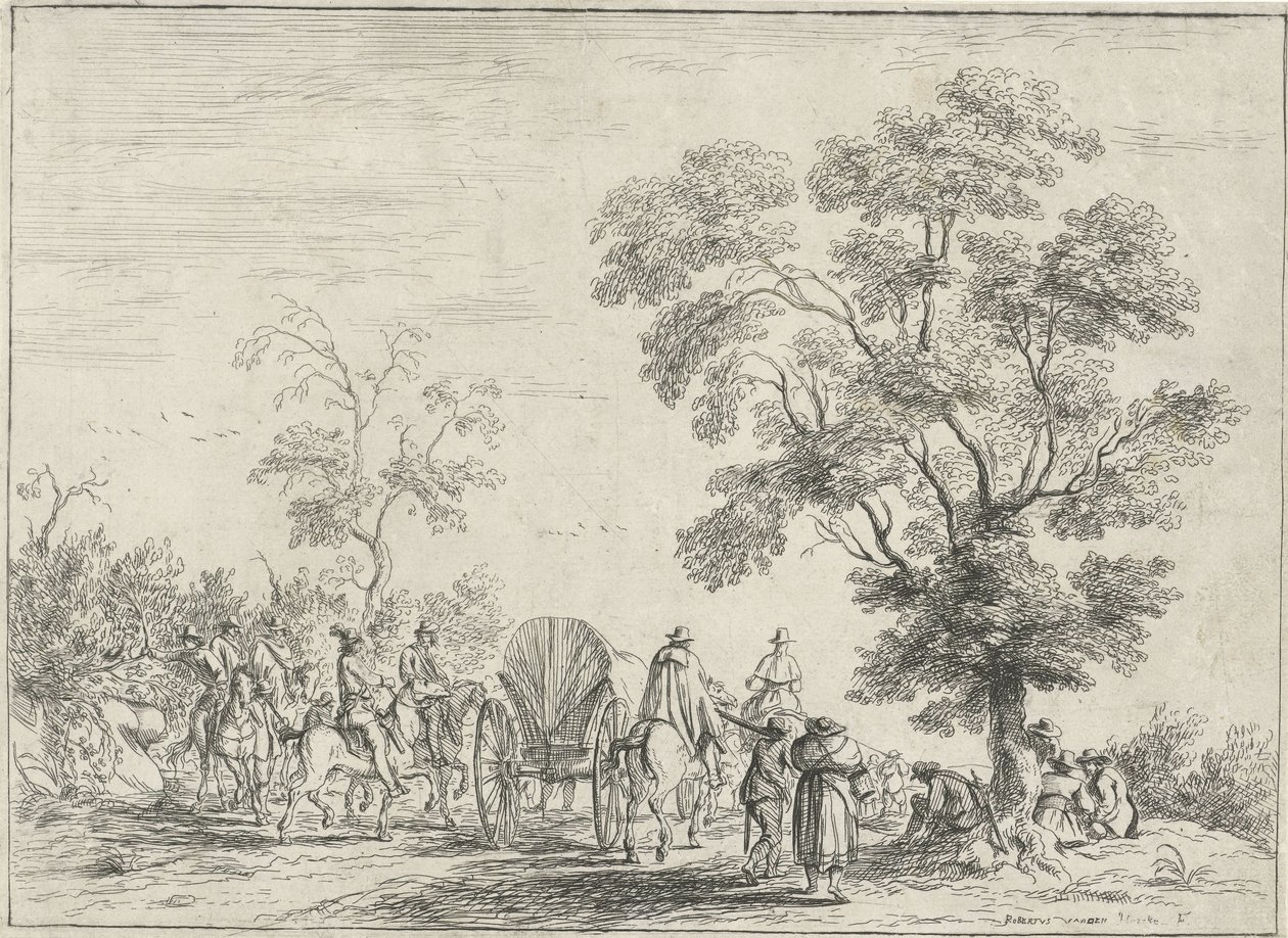 Vagão coberto escoltado por cavaleiros de Robert van den Hoecke
