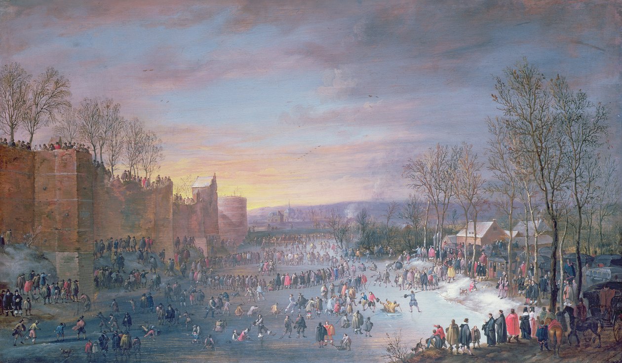Patinação no gelo no Stadtgraben em Bruxelas, 1649 (painel) de Robert van den Hoecke