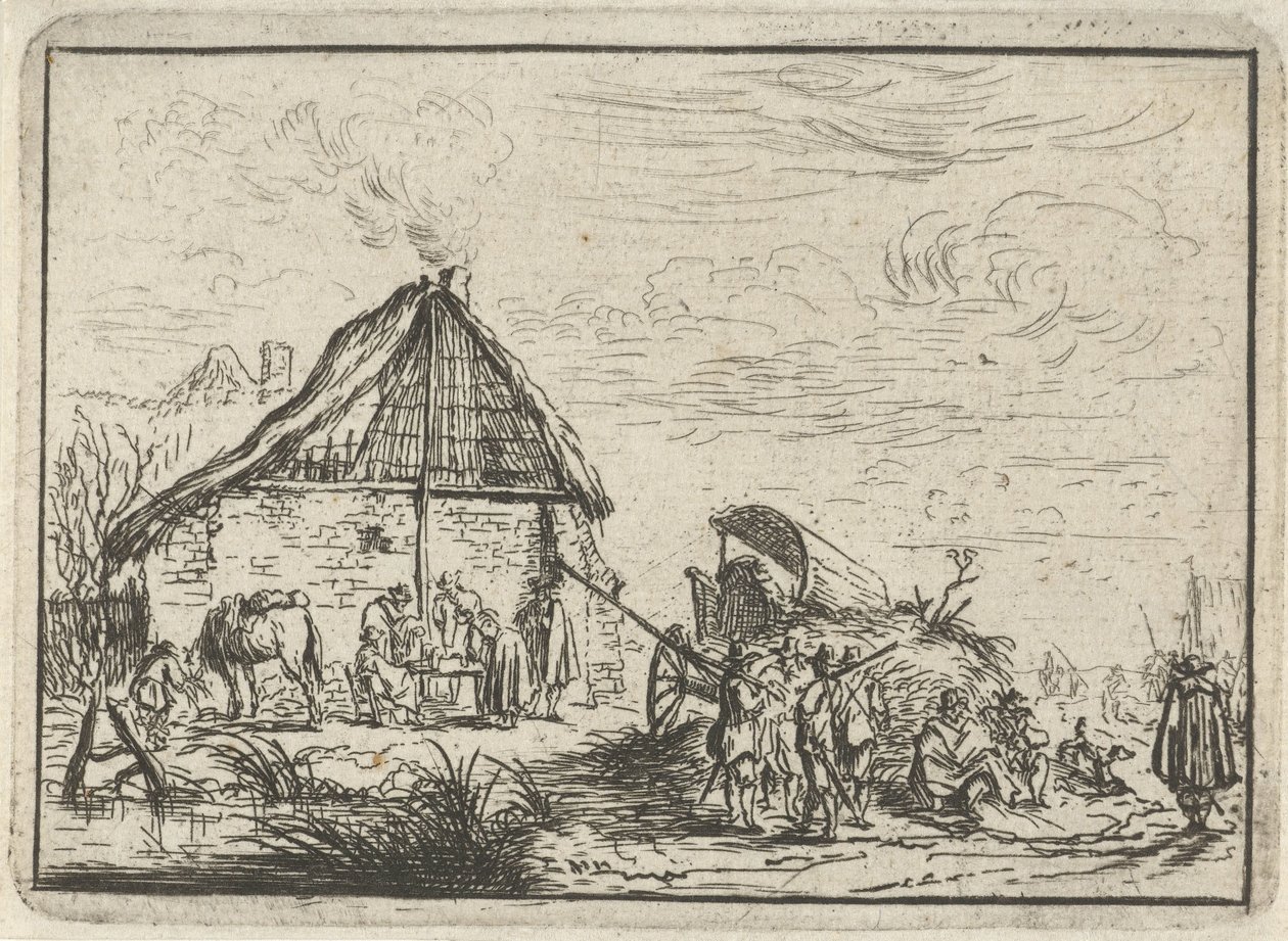 Soldados em um palheiro Paisagens com acampamentos (título da série) de Robert van den Hoecke