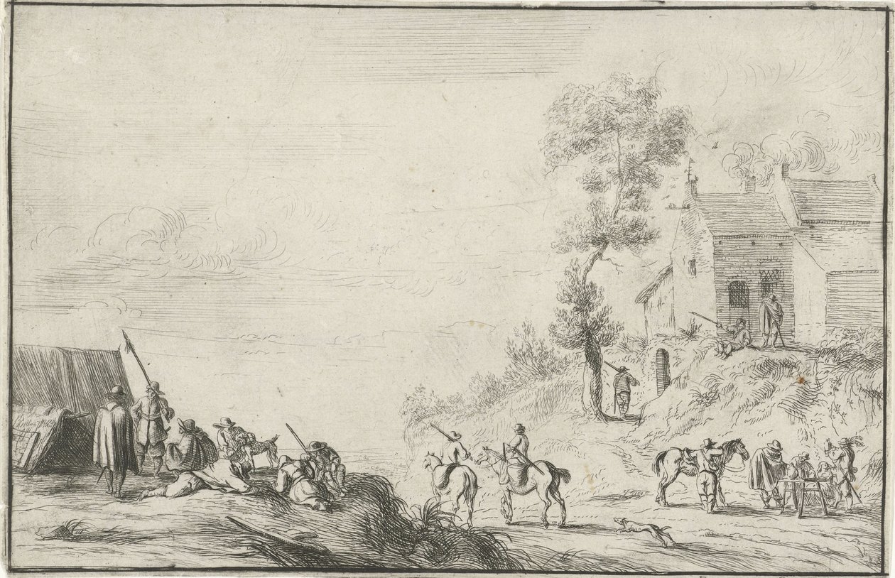 Soldados em uma estrada de Robert van den Hoecke