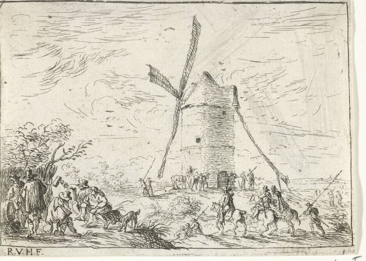 Moinho de vento
Paisagens com acampamentos (título da série) de Robert van den Hoecke