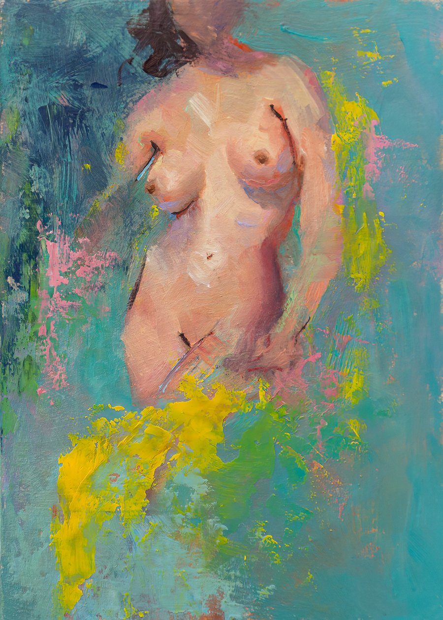 Eva no jardim, 2023 (óleo sobre painel) de Roberta Murray