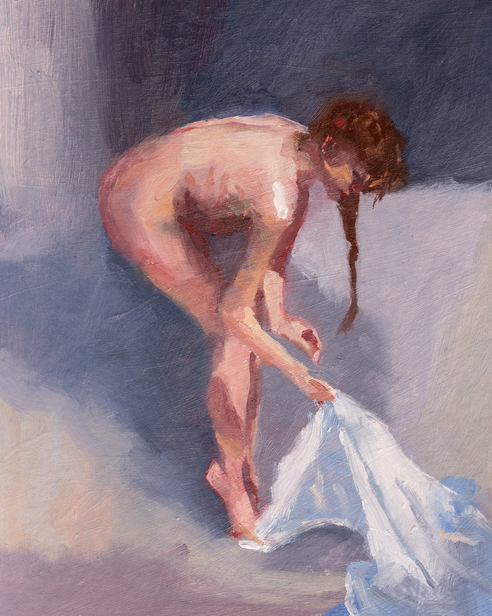 Lavandaria fresca, 2023 (óleo sobre papel) de Roberta Murray
