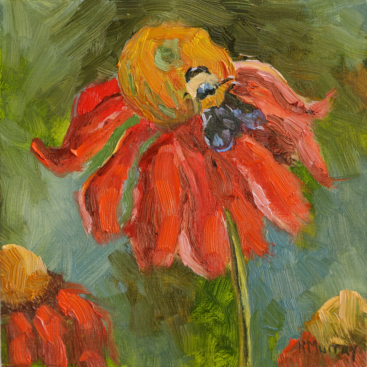 Kismet Coneflower, 2023 (óleo sobre painel) de Roberta Murray