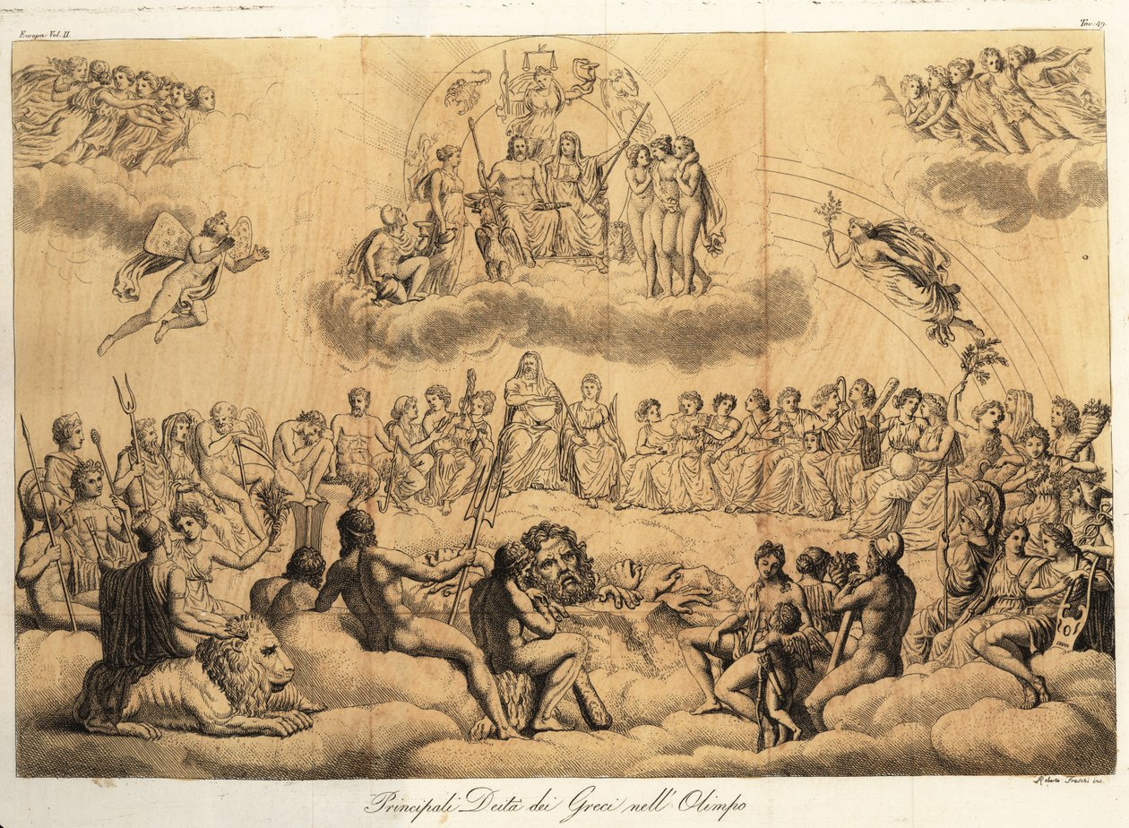 Os principais deuses gregos no Monte Olimpo de Roberto Freschi